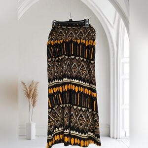 Azules Maxi Skirt Black/Brown/Orange Geometric Design Size XL